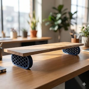 Estante de escritorio hexagonal ovalado QuickDove de roble macizo, elevador de monitor/soporte modular de escritorio