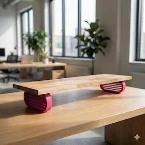 Estante de escritorio ovalado QuickDove Horizon de roble macizo, soporte modular para monitor