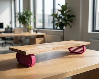 QuickDove Horizon Oval | Skrivbordshylla i massiv ek, skärmförhöjare | Modulärt skrivbordsstativ