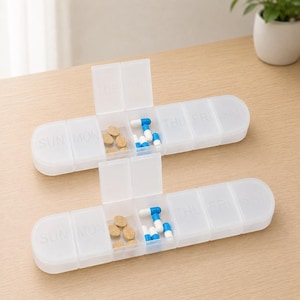 7 Day Weekly Pill Organizer | Purple AM PM Medicine Box | Pill Planner for Travel | Weekly Vitamin Case Storage Organizer
