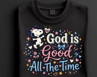 PNG de Snoopy con la frase "Dios es bueno todo el tiempo", camiseta "Dios es bueno", PNG popular ahora, pegatinas de Snoopy, PNG superventas, descarga digital