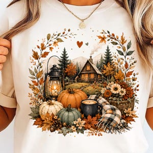 Cozy Autumn Cabin PNG, Vintage Fall Sublimation Design, Rustic Pumpkin Clipart, popular now png, fall png, best seller png, digital download