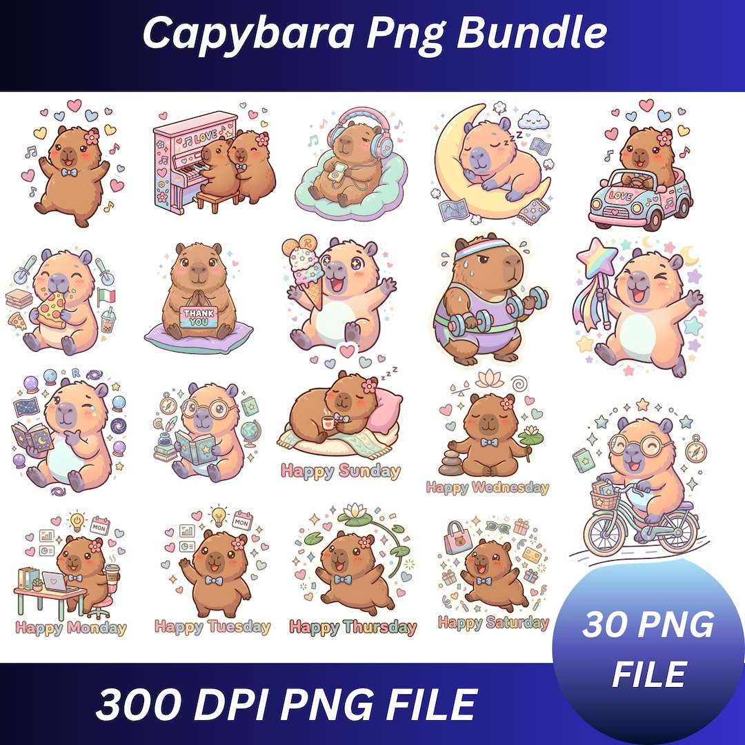 30 Cute Capybara PNG Bundle, Capybara Dxf, Capybara Clipart, Capybara ...