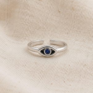 Sterling Silver Evil Eye Toe Ring, Blue Stone Protection Jewelry, Minimalist Boho Foot Ring
