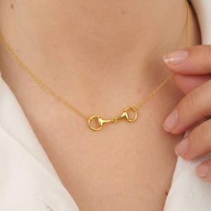 Sterling Silver Snaffle Horse Bit Necklace, Gold Plated Equestrian Jewelry