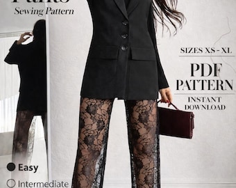 Patrón de costura para pantalones anchos de encaje / Pantalones transparentes (XS-XL) (Patrón PDF)