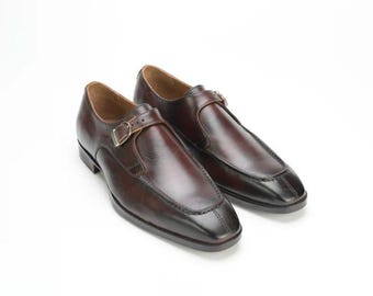 Handmade Brown Monk Strap Shoes for Men | Classic Formal Dress Loafers