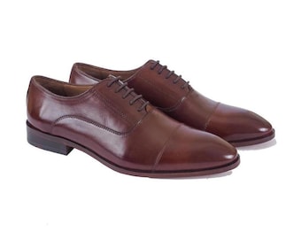 Bespoke Handmade Brown Leather Oxford Shoes for Men | Classic Leather Dress Shoes | Elegant Formal Lace Up Footwear