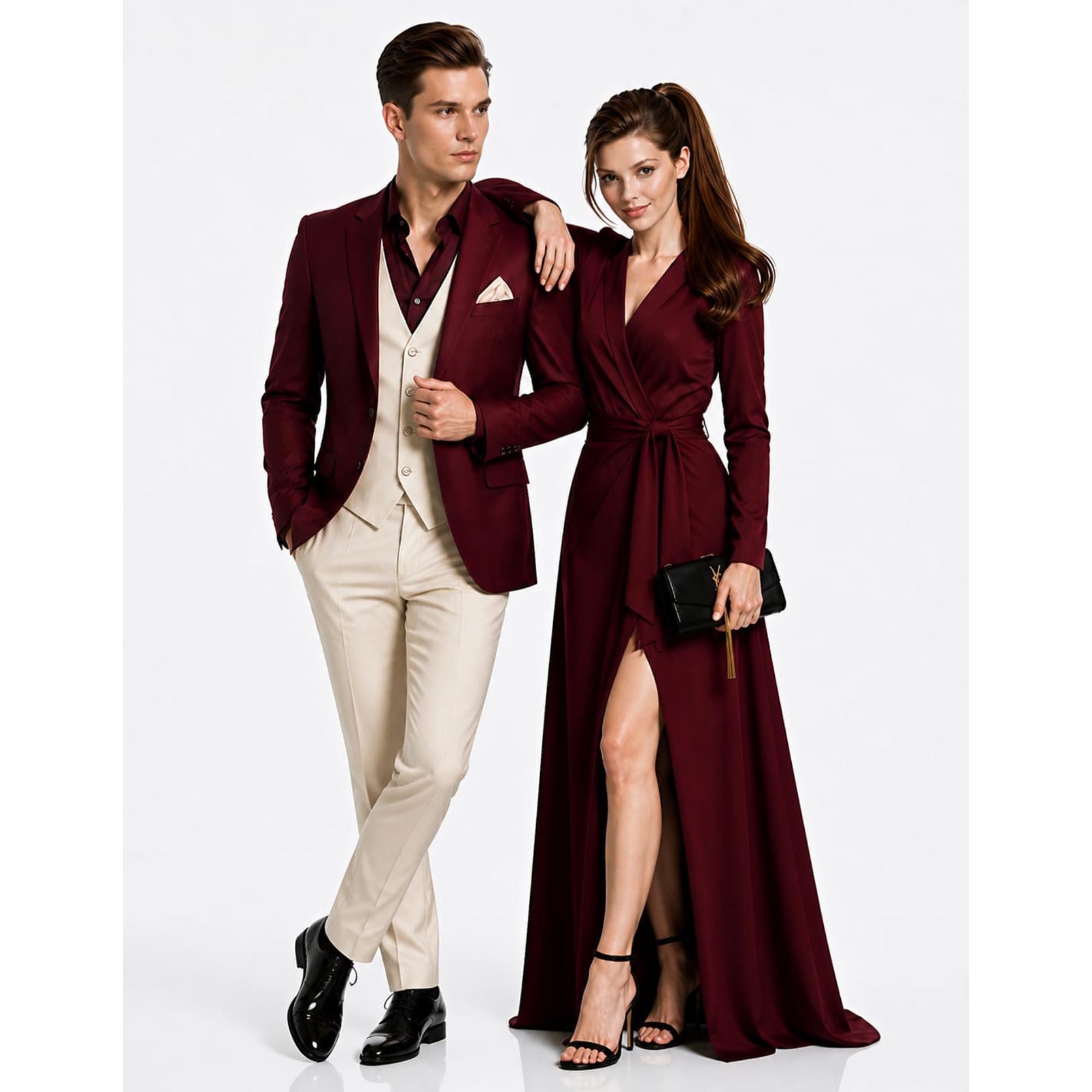 matching homecoming dresses and suits Burgundy Dress For Groom Burgundy Wedding Suit Anthony Formal Wear Anthony Formal Wear blue matching prom couples