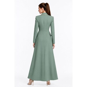 Elegant Sage Green Women Pantsuit Long Coat Suit Set, Luxury Formal Tailored Prom Wedding Outfit image 2