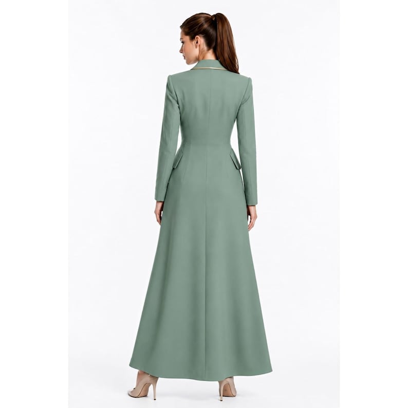 Elegant Sage Green Women Pantsuit Long Coat Suit Set, Luxury Formal Tailored Prom Wedding Outfit image 2