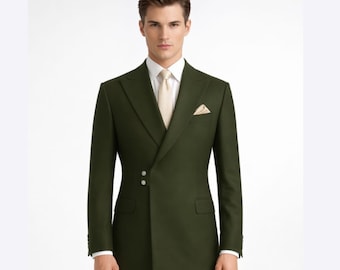 Olive Green Blazer Suit for Men Slim Fit Custom Modern Groom Wedding Formal Outfit