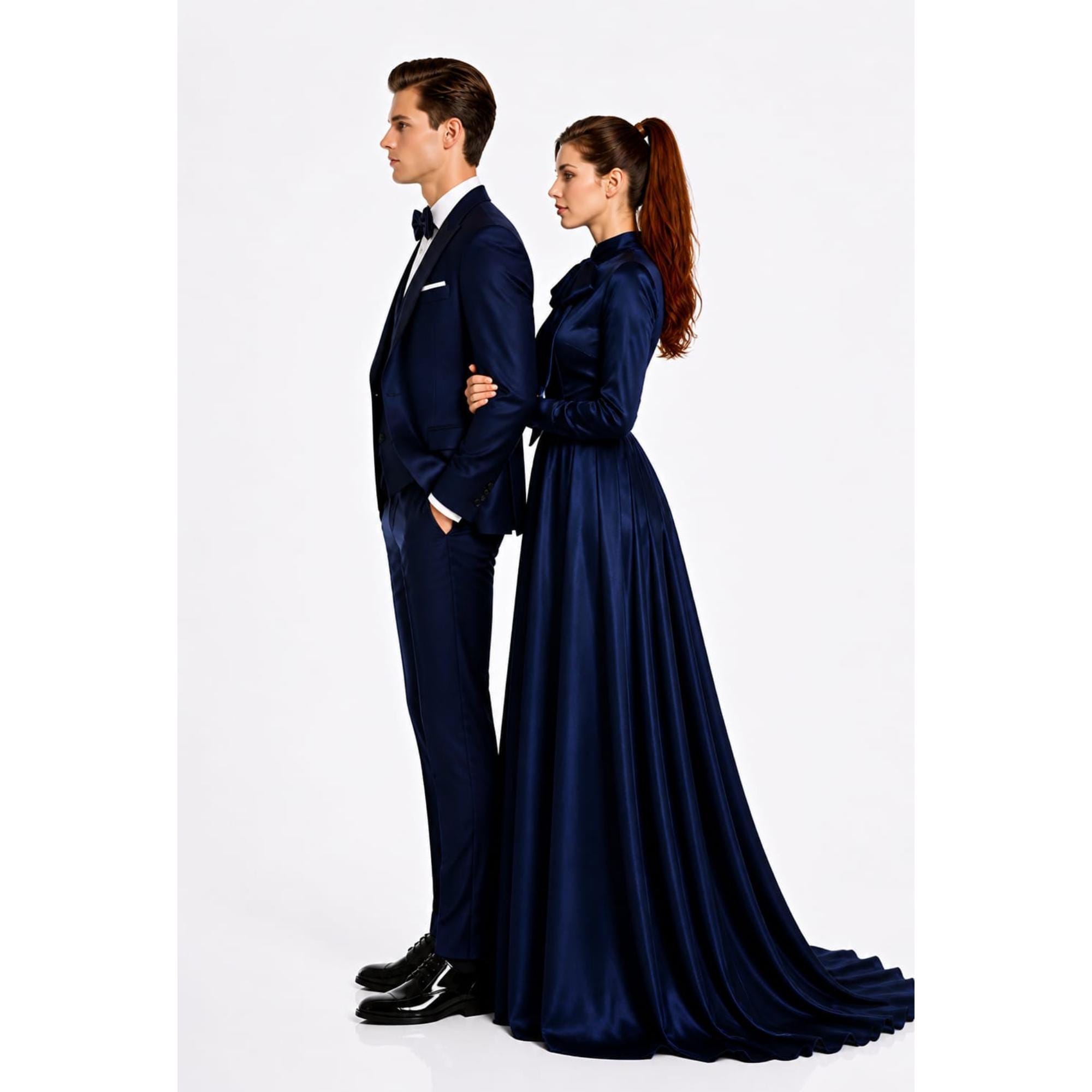 formal dress for men and women Navy Blue Couple Outfit– His Hers Matching Wedding Set Men's Suit and Women's Long Custom Prom Wear Ocassion_Quinceanera Guest
