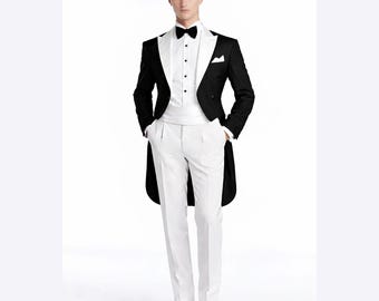 Men’s Black Tailcoat Tuxedo Suit Luxury Designer Custom Groom Wedding Formal Outfit