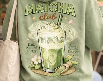 Felpa Matcha Club / Felpa girocollo con illustrazione del tè Matcha