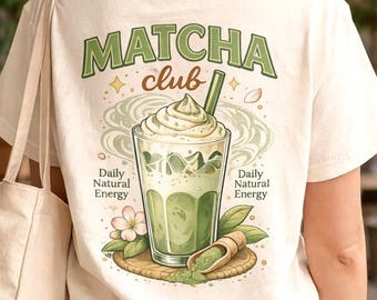 Diseño de impresión trasera del Matcha Club, SVG PNG para amantes del té verde (descarga digital)