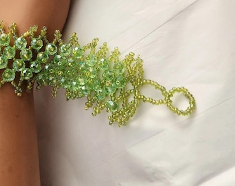 Handmade Light Green and White Tubular Netted Necklace Bracelet Set