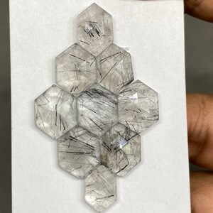 Enchanting Rare Black rutile hexagon step cuts weight 34 cts pcs 9 size 11.8x7.8mm-13.8x10.4mm Black Rutile stepcut hexagon