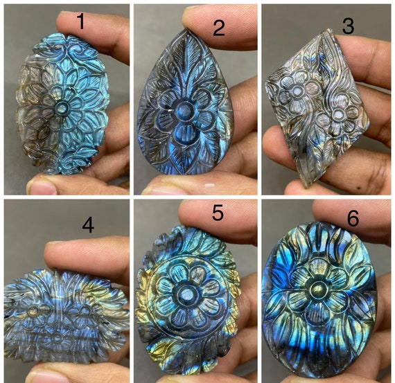 Gorgeous fine quality blue fire labradorite handmade intricate carving  handcarved labradorite carving