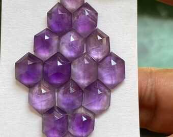 Sparkling amethyst hexagon step cuts wt 29 carats pcs 16 size 10.7x7.7mm-11.7x8mm Amethyst stepcut hexagons