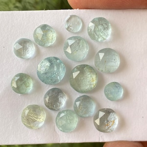 Beautiful Aquamarine Fine quality round rosecut flatbacks pcs 15 size 5mm-8.7mm weight 21 carats rosecut aquamarine