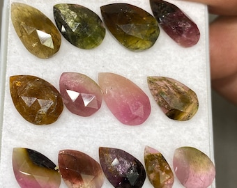 Stunning Watermelon multi tourmaline rosecut lot amazing quality pears wt 25.10 cts size 9x4.5mm-13.5x7mm pcs 13 natural tourmaline rosecut