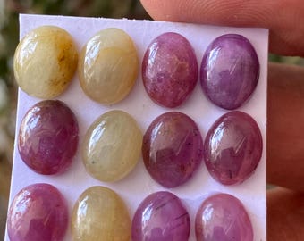 very rare Tanzania mines yellow sapphire ruby cabochons smooth  wt 46.65 cts pcs 12 size 9.6x8mm-10.5x8.1mm sapphire oval cabochons