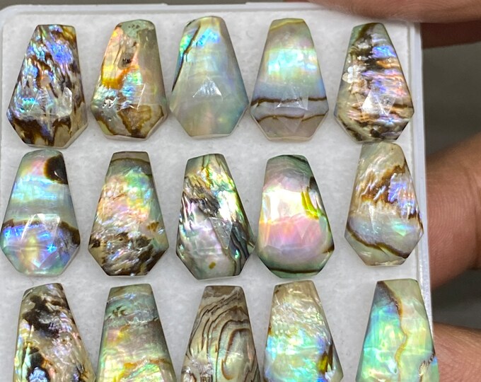 Rare Multi Fire Abolone Shell Crystal Coffin Rosecut Cabochon Doublet ...