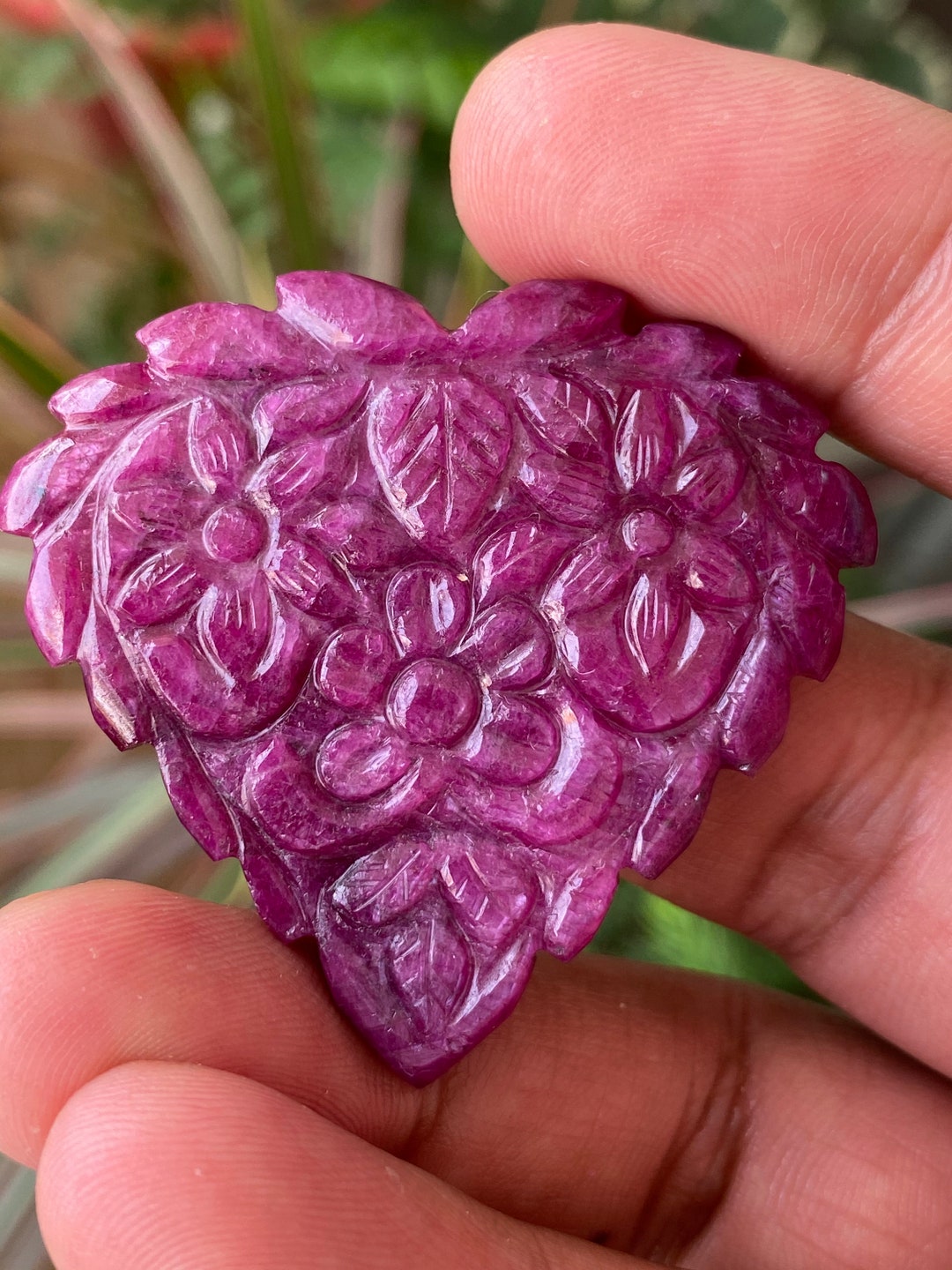 Stunning Very Rare Huge Size Natural Ruby Handmade Flower Carving