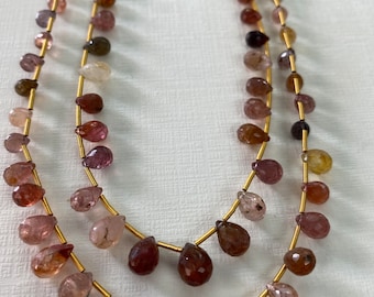 Burma mines rare vey beautiful multi spinel faceted drops Wt 115 carats length 11-13 inches size 5.5x4-10x7mm Burmese spinels faceted drops