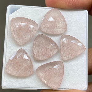 Fascinating baby pink Strawberry quartz trillion lot pcs 6 wt 41 cts size 15mm-16mm beautiful pink strawberry quartz round shape rosecut