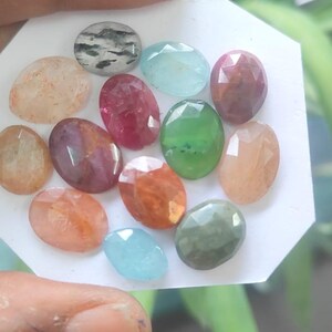 Stunning multi stones rosecut kyanite apatite aquamarine spot quartz ruby sapphire 11.9x8.6mm-15x10.4mm pcs 13 wt 55.50 cts