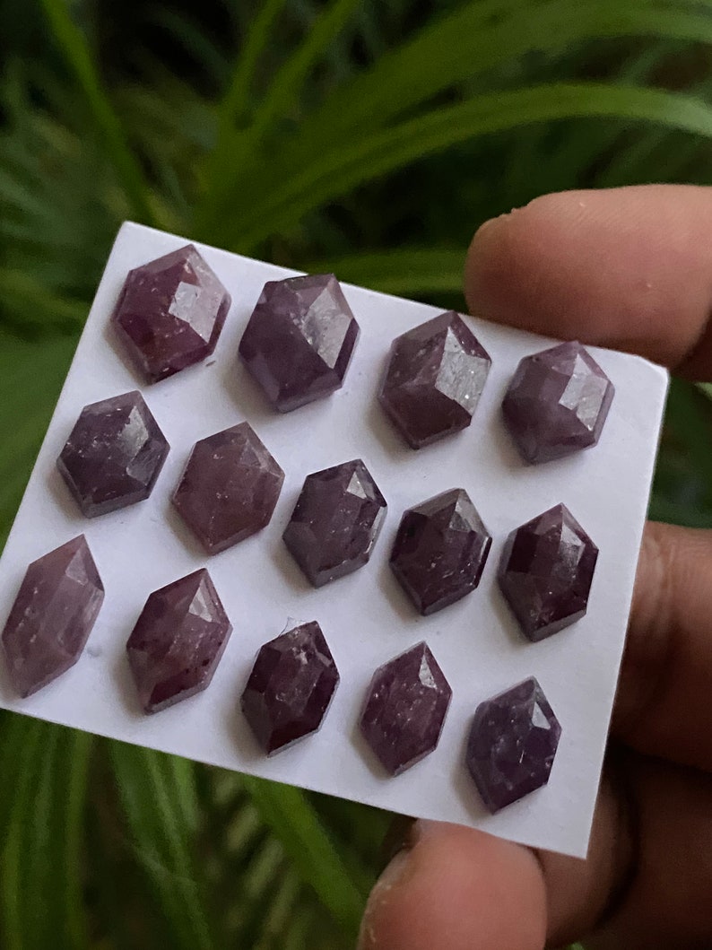 Fabulous Rare Purple sapphire hexagon step cuts weight 78 cts  pcs 14 size 11.7x7.2mm-15.5x10.1mm purple sapphire stepcut hexagon flatbacks