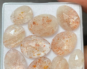 Fascinating rare sunstone orange confetti quartz  rosecuts wt 39 carats pcs 10 size 11x7.5mm-16x10.3mm sunstone rosecut oval flatback gems