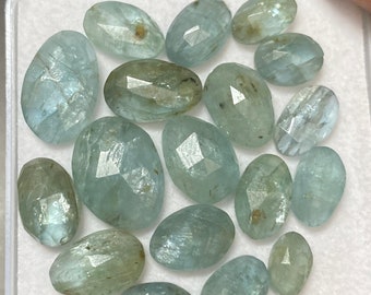 Rare aqua kyanite rosecut flats shape amazing quality lovely color weight 61 carats pcs 18 size 8x5.3mm-15x11.2mm rosecut aqua kyanite