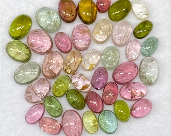Stunning rare Pink multi tourmaline oval cabochons lovely quality size 4.8x3-6.2x5mm  wt 14.20 cts pcs 39 pink tourmaline cabochons