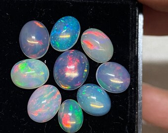 Beautiful Fire opal cabochons lot size 8x6-10x8mm wt 8.45 carats pcs 9 opal cabochon fire opal  aaa quality fire opals cabochons