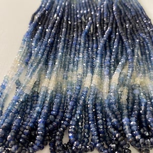 Natural unheated and untreated Blue sapphire white sapphire shaded beads AAA Quality wholesale lot Size 3-4mm faceted beads 15 inches