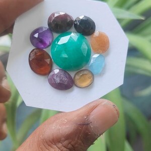 Gorgeous multi stones rosecut carnelian hessonite aquamarine amazonite ruby sapphire 10.4x9.3mm-17.3mm pcs 13 wt 34.50 cts
