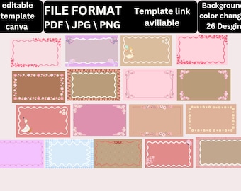 Editable Canva Banner Border Templates Bundle: 26 Pastel Frame Designs (PNG, PDF)