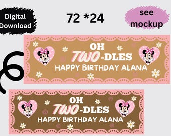 Minnie Mouse Oh Twodles Birthday Banner, 2nd Birthday , Printable Party Decor Editable Canva Template 2x6 Walgreens Print Sign Digital File