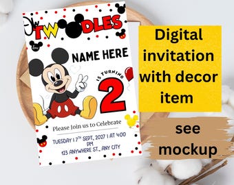 Oh Twodles Birthday Invitation, Editable Mickey Mouse Digital Canva Template