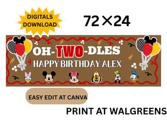 Twodles Banner Template, Mickey Mouse Clubhouse Birthday Banner, Twodles Second Party,  Editable Canva Banner 2x6 WALGREENS Print DIY  Sign,