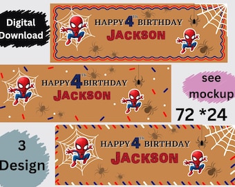 Spider Hero Birthday Banner Template, Editable Canva Template, Superhero Party Sign 2x6 WALGREENS Print DIY Sign (Digital Download)