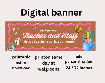 Teacher Appreciation Banner, Happy Teacher Week Decor, Editable Canva Template (Digital Download)