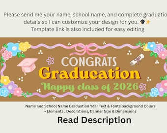 Editable Graduation Banner Template, Class of 2026 Party Decor (Digital Download)