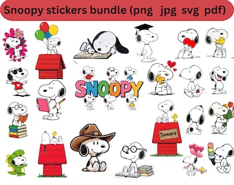 Snoopy Stickers Bundle | Cartoon Dog SVG PNG Files (Instant Download)