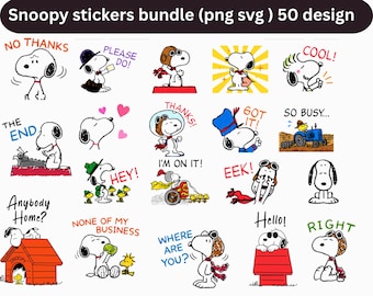 Snoopy dog Bundle PNG SVG | Cartoon Dog Stickers | Cricut Cut Files | Printable Decals | Digital Download
