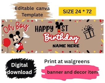 Mickey Mouse Oh Twodles  Banner Template | Editable Canva Banner | 2x6 WALGREEN'S Print DIY Sign | Digital Download