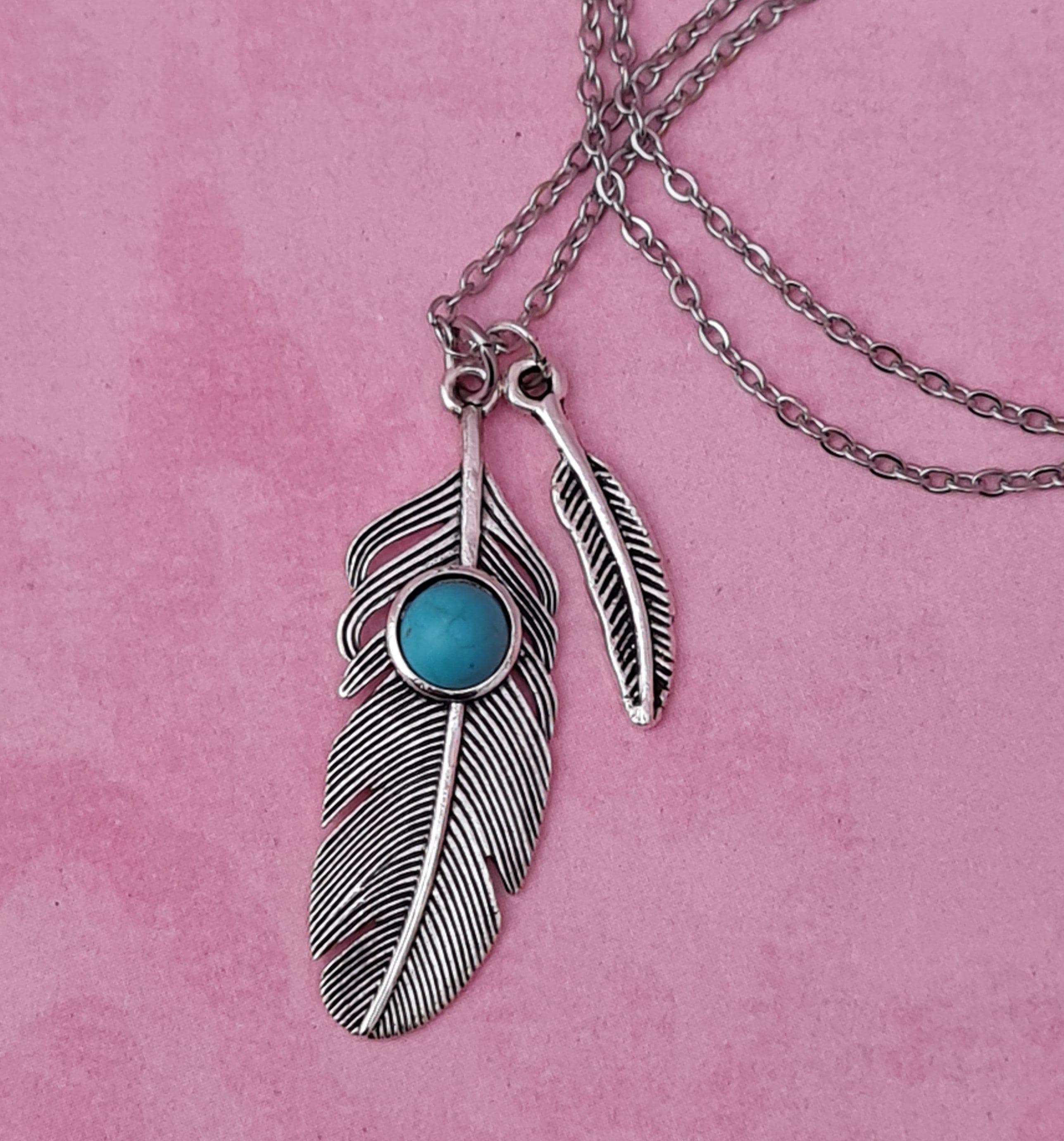 Kmrii風 Leather Stone Feather Necklace Japanese Leather Stone Feather Necklace